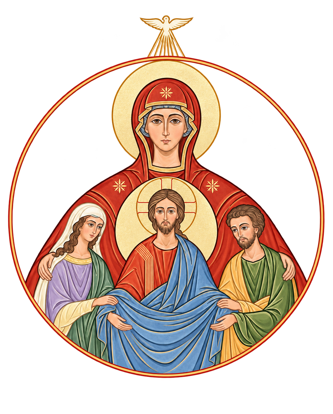 Icona sacra con quattro figure e una colomba